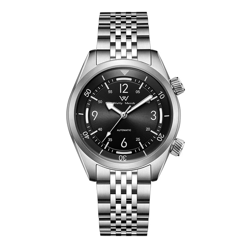 WM Watch Automatic Mechanical Watch Hardened Mineral Glass Hardlex 200M WR 316L Stainless Steel Welly Merck Watches 089M-WM