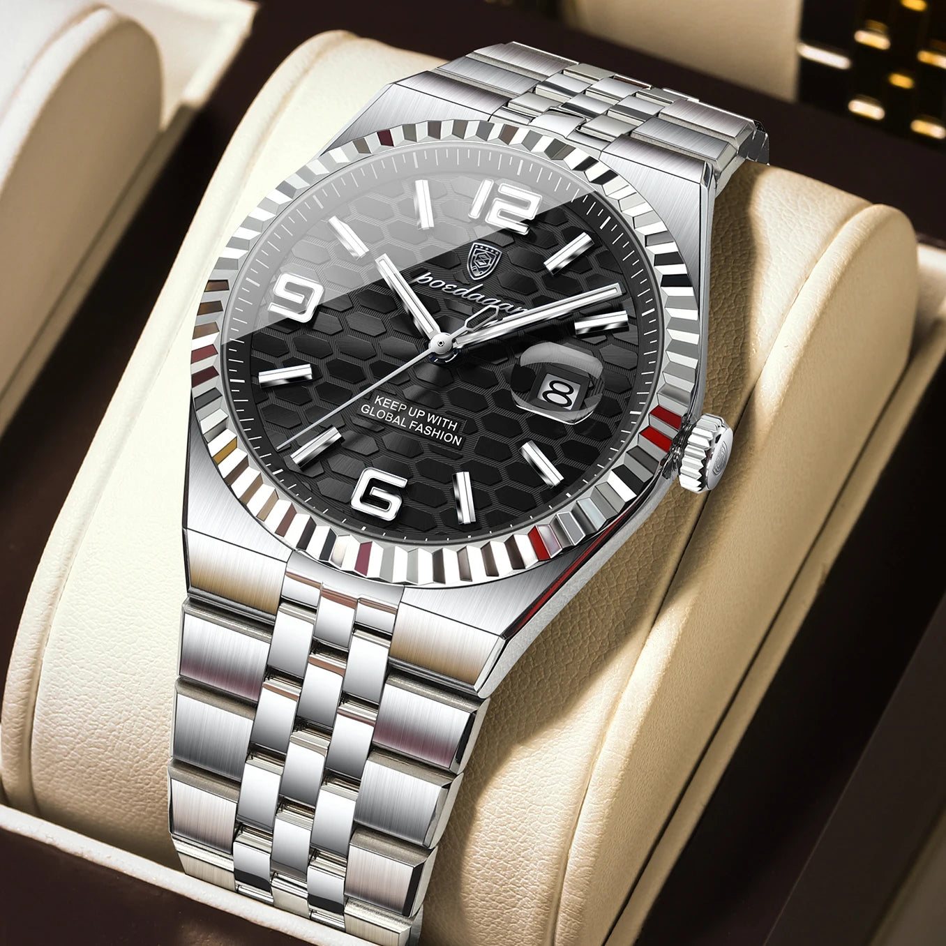 POEDAGAR High Quality Original Men Clock Waterproof Luminous Date Luxury Man Watch Stainless Steel Quartz Men's Watches Male+Box
