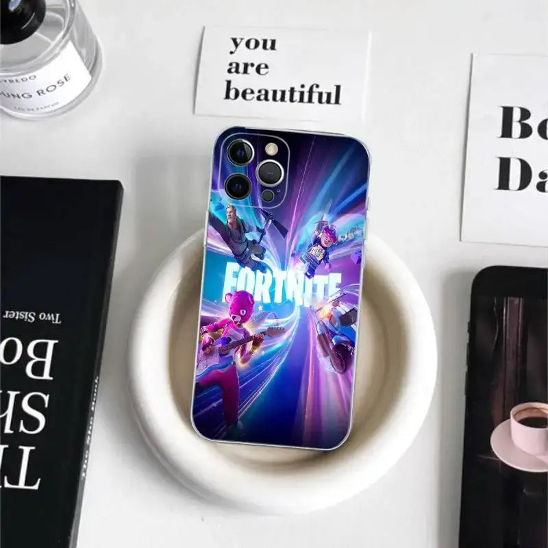 Capa de Telemóvel em TPU Macio Transparente Estilo Cartoon B-Battle-R-Royales-F-FortniteS para iPhone 17 16 15 14 13 12 11 Pro Max Plus