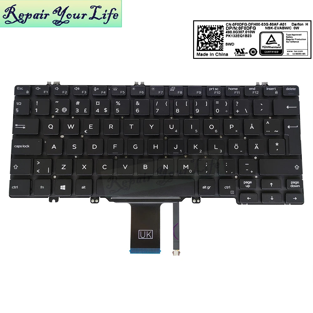 FJD8V Swedish Spanish Latin Backlit keyboard for Dell Latitude 7380 7389 7390 7280 7290 5280 5290 CN-0FJD8V 030FVP 0F0DFG New