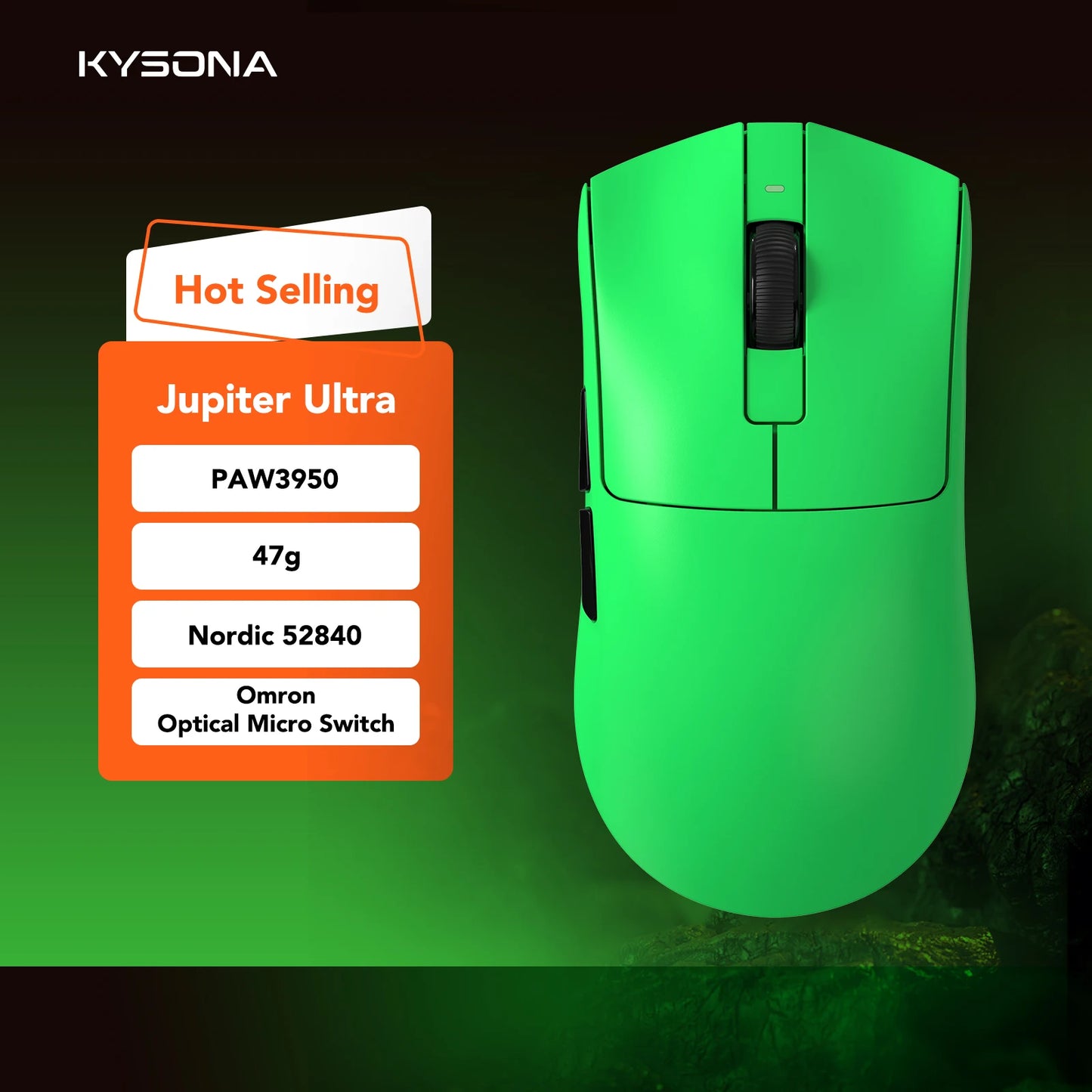 KYSONA Jupiter Series gamingmus – kablede/trådløse mus, 8Khz PAW3950-sensor, Bluetooth, 46g, genopladelig, webdriver til PC og bærbar