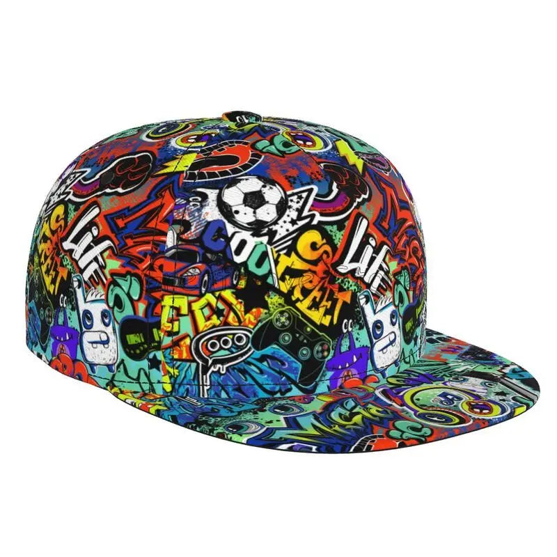 Colorful Graffiti Art Print Baseball Cap Adjustable Snapback Hat for Men Women Unisex Hip Hop Caps Flat Bill Brim Hats
