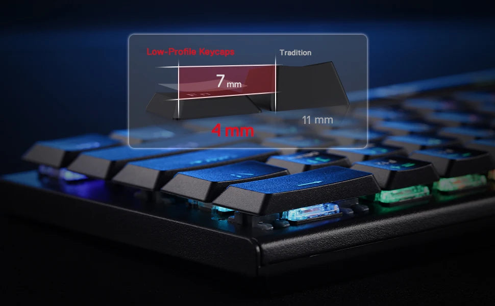 Redragon K618 Horus Wireless RGB Mechanical Keyboard, Bluetooth/2.4GHz/Wired Tri-Mode Low Profile Gaming Keyboards