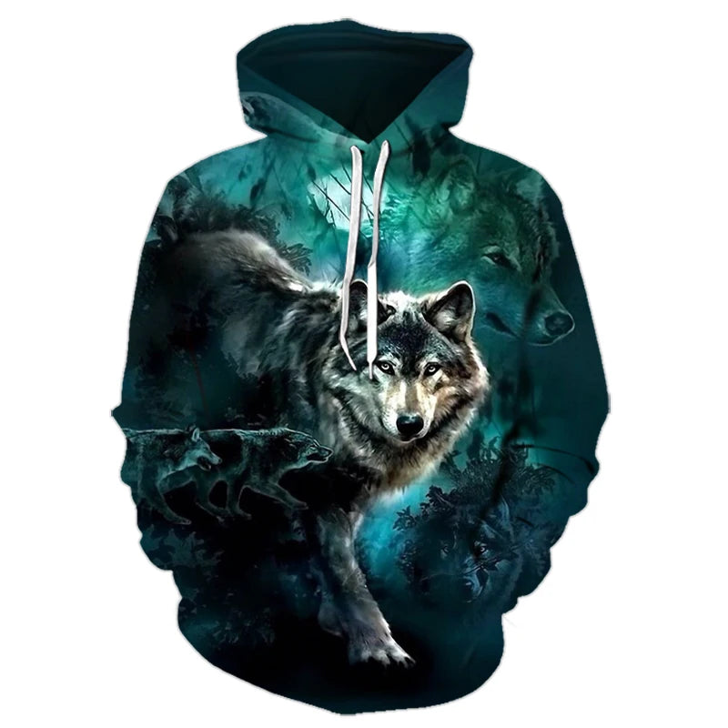 Bluzy z kapturem z nadrukiem 3D wilka, dla mężczyzn i kobiet, modne, casualowe, oversize, pulower w stylu hip-hop Harajuku, streetwearowe hoodie