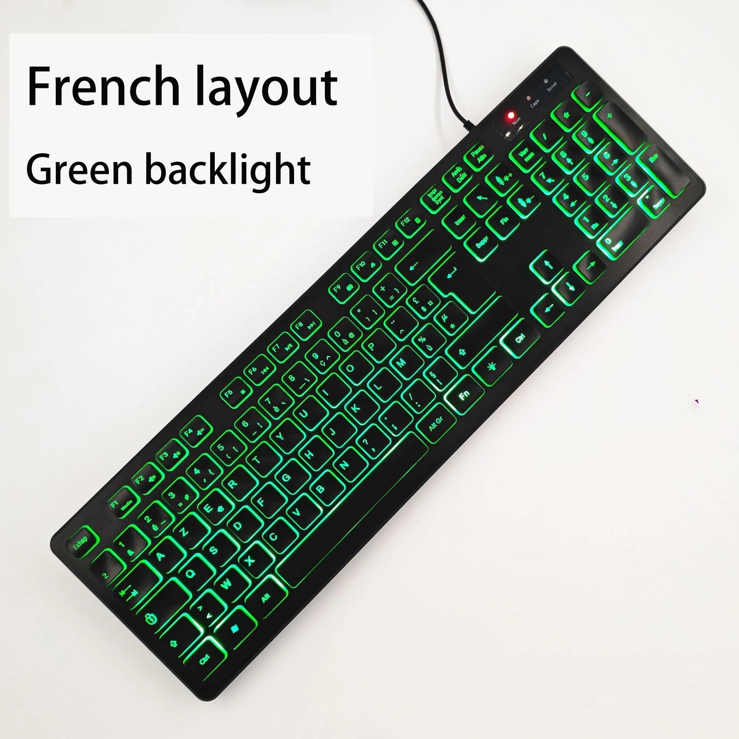 Teclado gaming de secretária com fios e retroiluminado, layout de teclado espanhol/francês (AZERTY)/russo/árabe/alemão, para computador de secretária e escritório