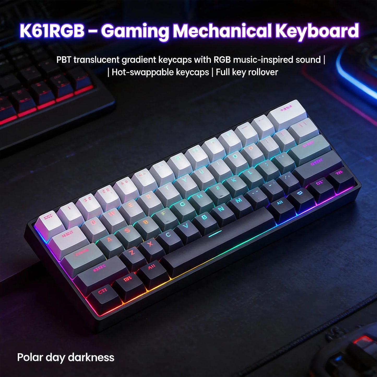 Teclado mecánico portátil con cable K61, Phantom RGB colorido, respuesta de nivel gaming, diseño ergonómico, apto para gaming y oficina