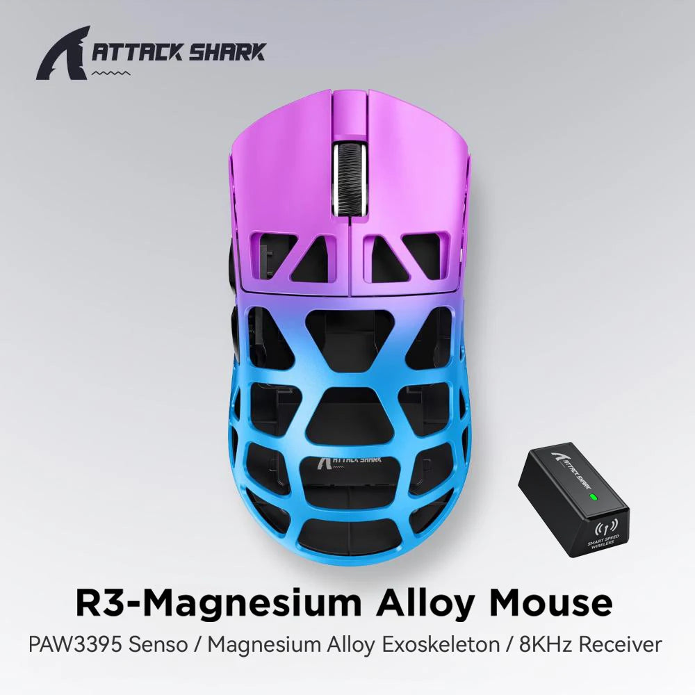 ATTACK SHARK R3 Gaming Mouse Magnesium Alloy Honeycomb, Ultra-Lightweight 8K Hz, PAW3395 Sensor, 26000 DPI, Ergonomic Shell
