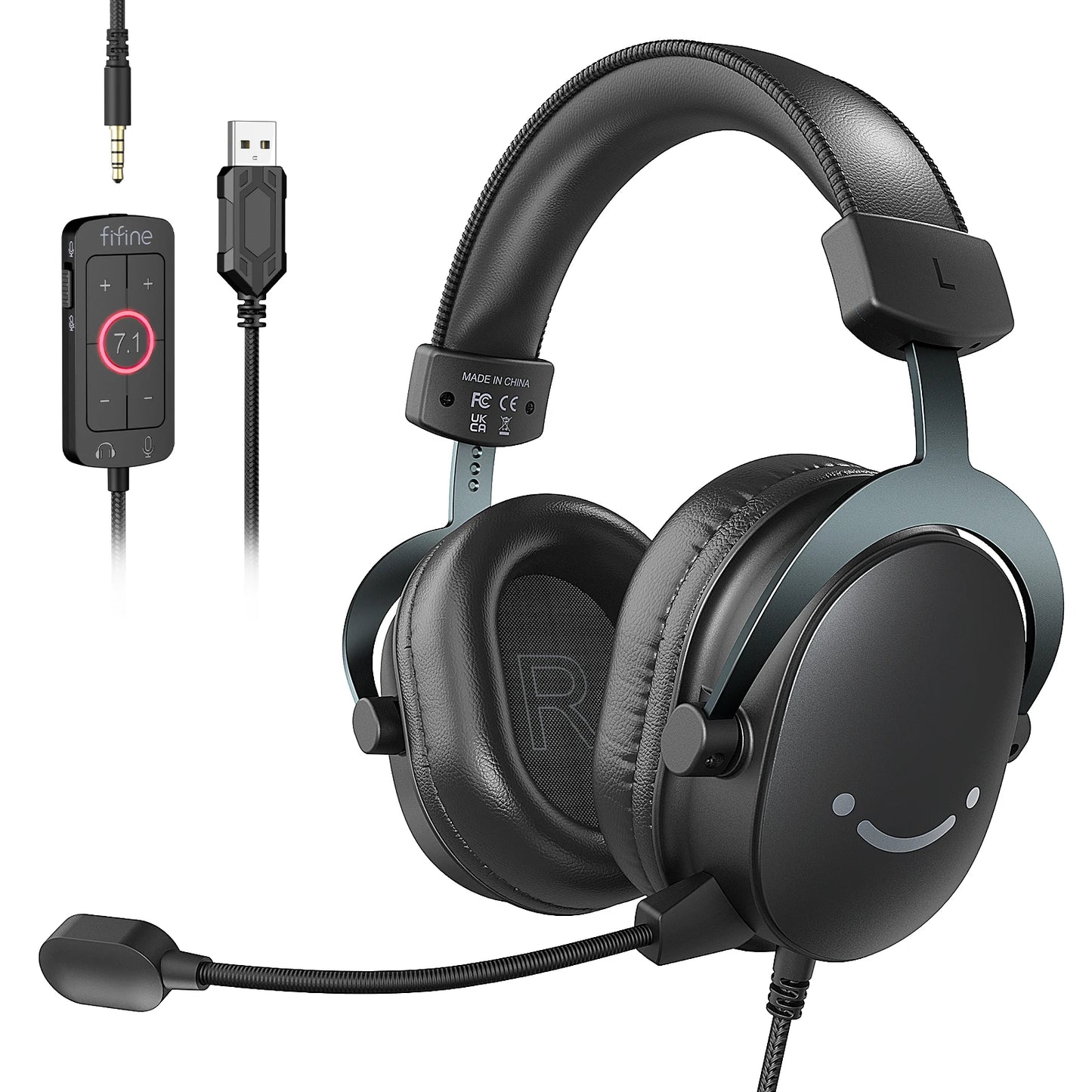 FIFINE Headset, 3.5 mm jack & USB Headphone with 7.1 Surround Sound/volume control/Mute switch for PC/MAC/PS4/PS5 Mixer-H9