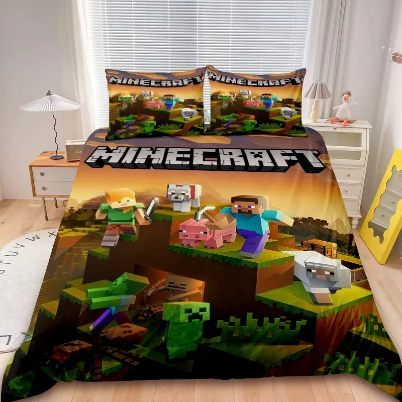 Minecraft 2/3pcs Duvet Cover Game My World Duvet Cover Monster Hunters Bedding Set Duvet Cover Single Boys Kids Bedroom Decor