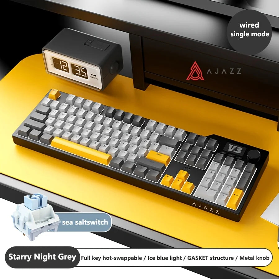 Ajazz AK35I V3 MAX 8000mAh battery Gaming mechanical keyboard Tri-mode Wired Bluetooth Wireless Hot-swappable TFT color screen