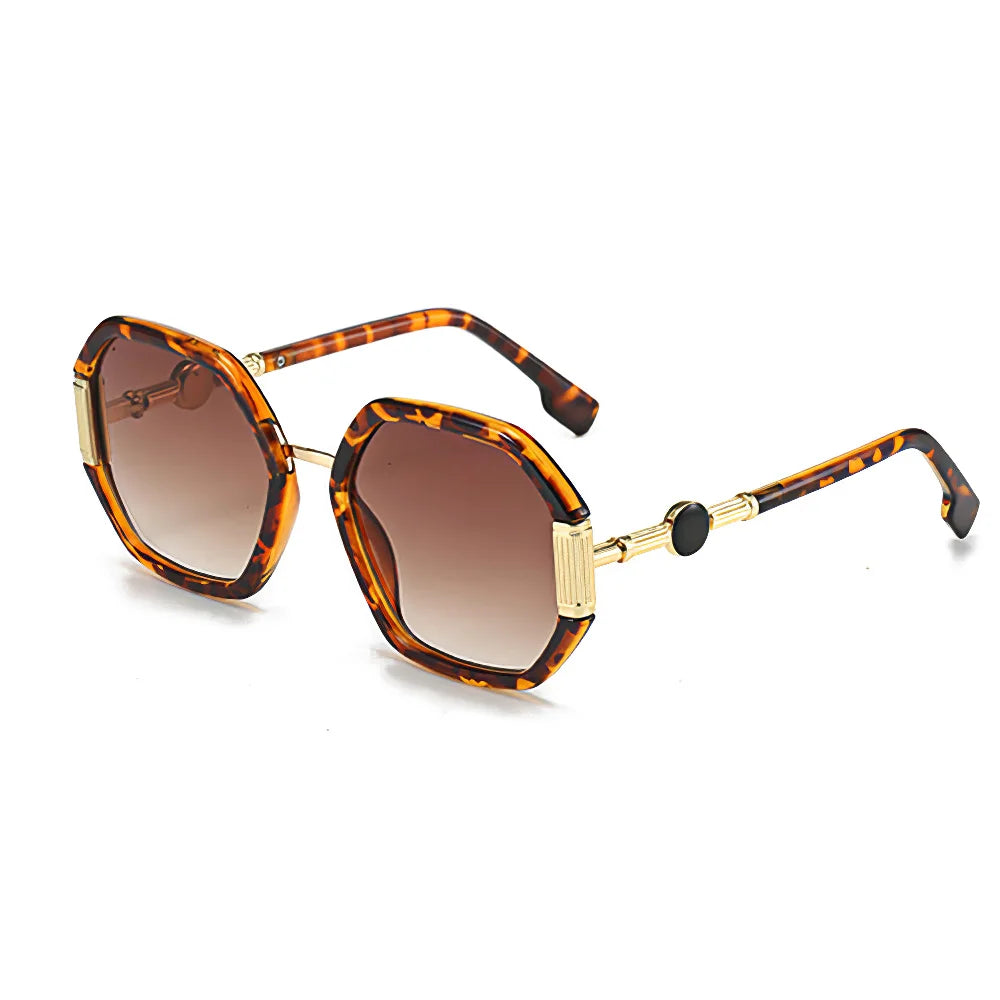 Fashionable Sunglasses for Women Unique Octagonal Frame with Gradient Lenses, Sunglasses with Golden Legs Women Glasses