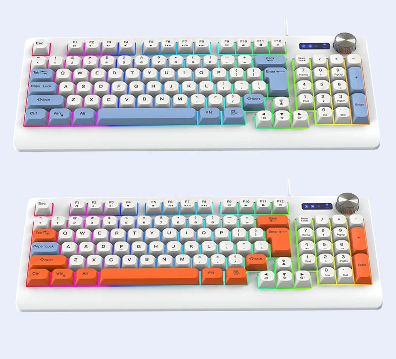 93-Key Minimalist Wired Gaming Keyboard Mixed Color Lighting With Multifunction Knob Mechanical Feeling Keyboard For PC Gamers