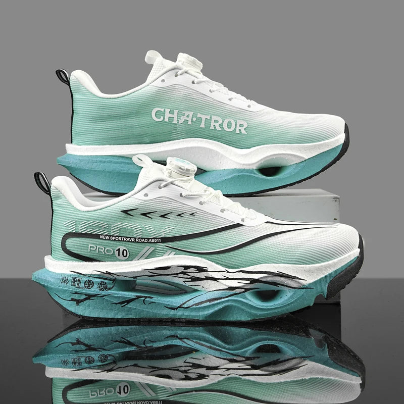 Men's Performance Carbon Plate Running Shoes Women Wide Fit Soft Breathable Mesh Upper Rubber Outsole Sneakers for Marathon Race
