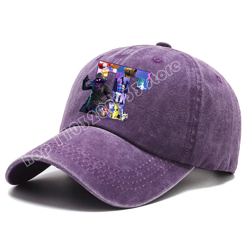 Fortnite A-Z Letter Adult Baseball Cap Men Women Adjustable Hat Washed Denim Retro Hip Hop Sun Hat Outdoor Sports Accessory Gift