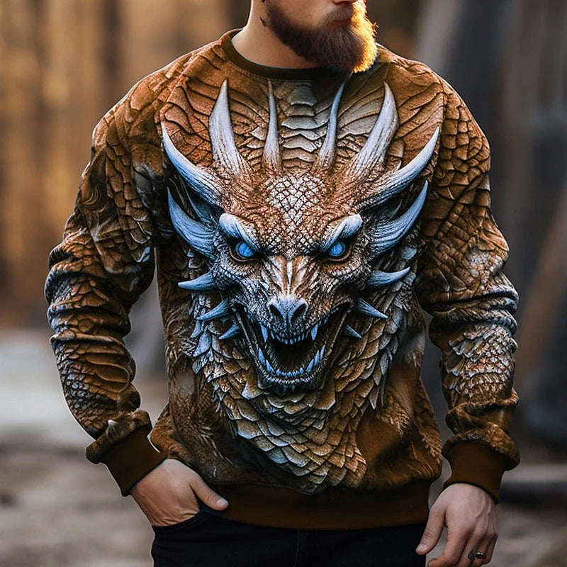 Vyriškas džemperis su gobtuvu ir kiniško drakono raštu, madingas 3D drakono motyvo sportinis džemperis, hiphopo stiliaus oversize puloveris, vyriški drabužiai, Monster Golf