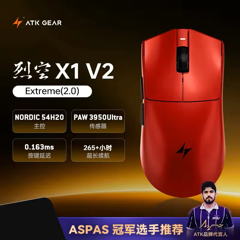 ATK Blazing Sky X1 V2 Ultimate Dual Mode trådløs mus, letvægtsdesign, PAW3950 Ultra, Dual 8K HZ, lav latenstid, tilpasset ergonomisk mus