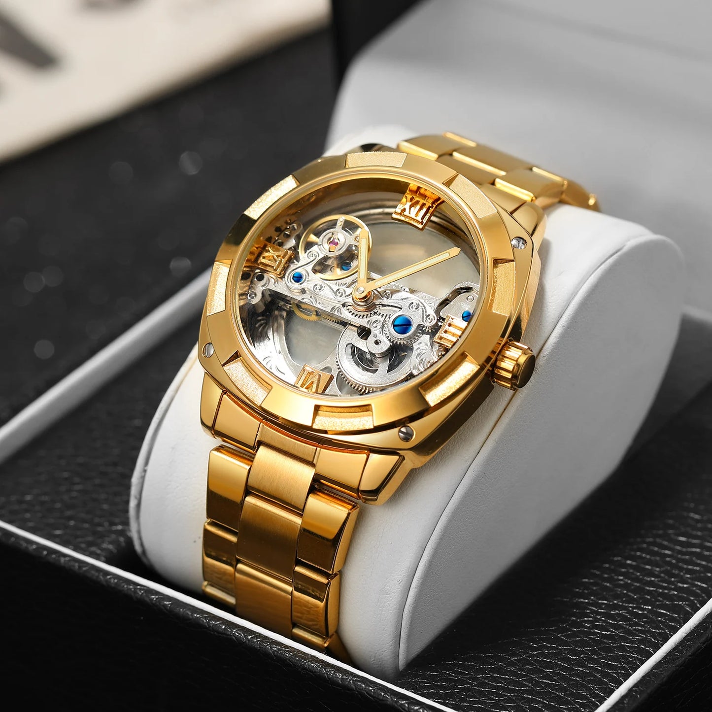 2024 Top Brand Luxury Stainless Steel Skeleton Tourbillon Automatic Movement Men's Watch Mechanical Waterproof Luminous Wrist Clock