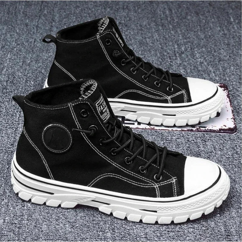 Men's Canvas Shoes High Top Casual Breathable Sports Shoes Gray Skateboarding Vulcanized Shoes Comfortable Sneakers 2025 New