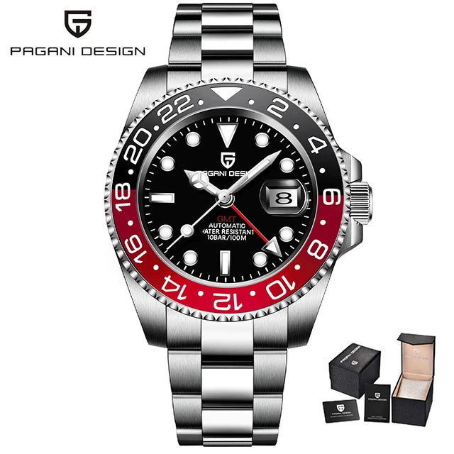 New PAGANI DESIGN Top Brand GMT Mens Wristwatch Sapphire Glass Automatic Men's Watch 100M Waterproof 40mm Men Mechanical Watches