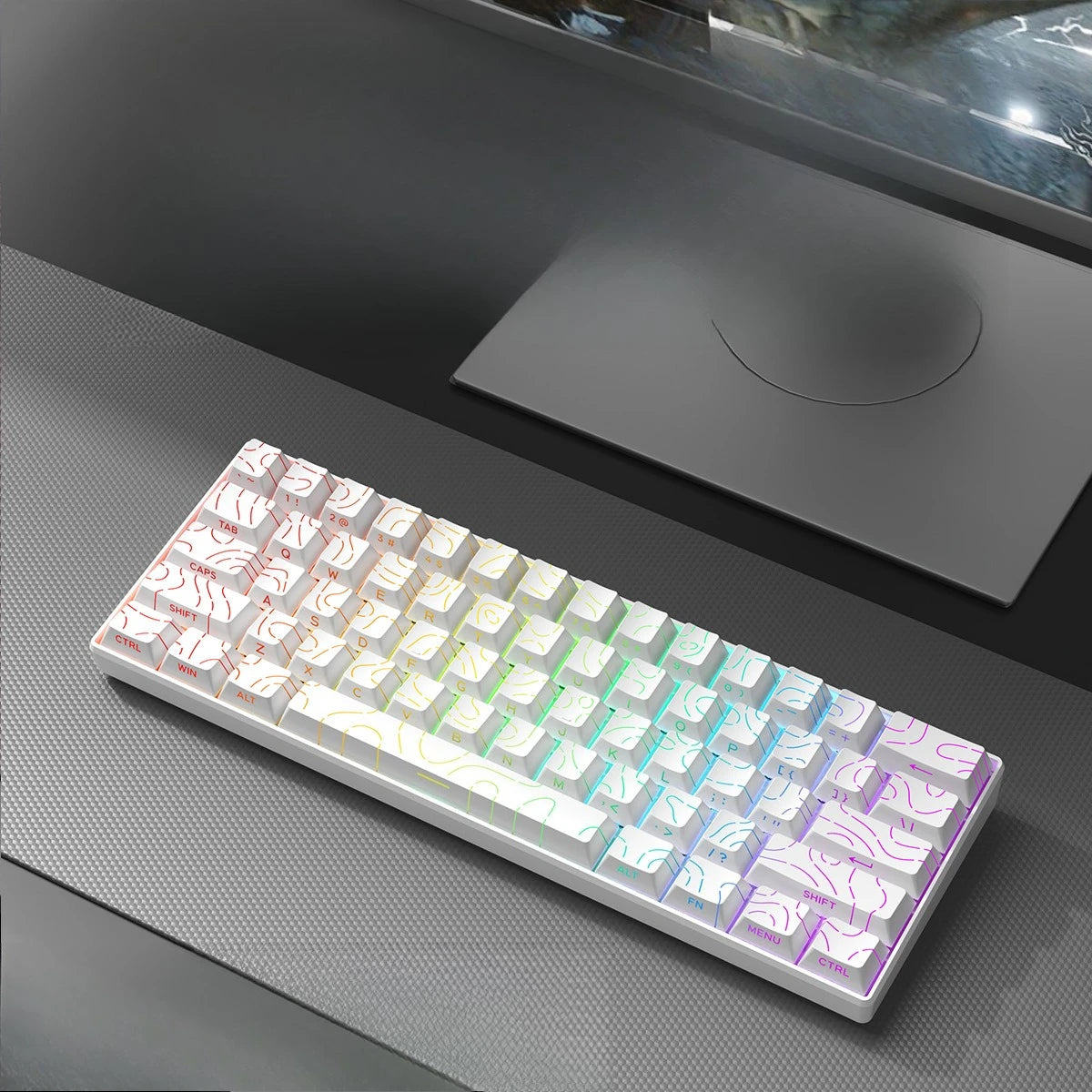 Wireless Gaming Mechanical Keyboard Bluetooth 60 Percent RGB White Triple Mode Portable Keyboards
