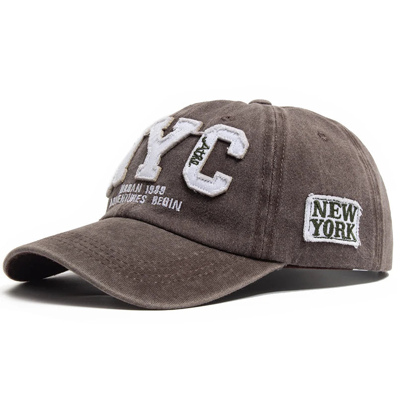 New Vintage Big Letter NYC Baseball Cap Men Cotton Washed Spring Autumn Visor Soft Snapback Fashion Hat For Women