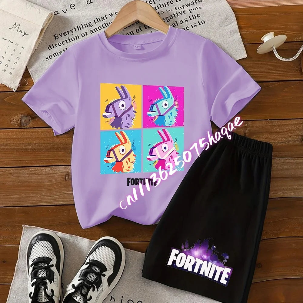 FortnitesT-shirt Shorts for Boys Girl Tee Pants Set Summer 2pcs Children Clothing Tops T-shirts Fortress Night Print Tees Gift