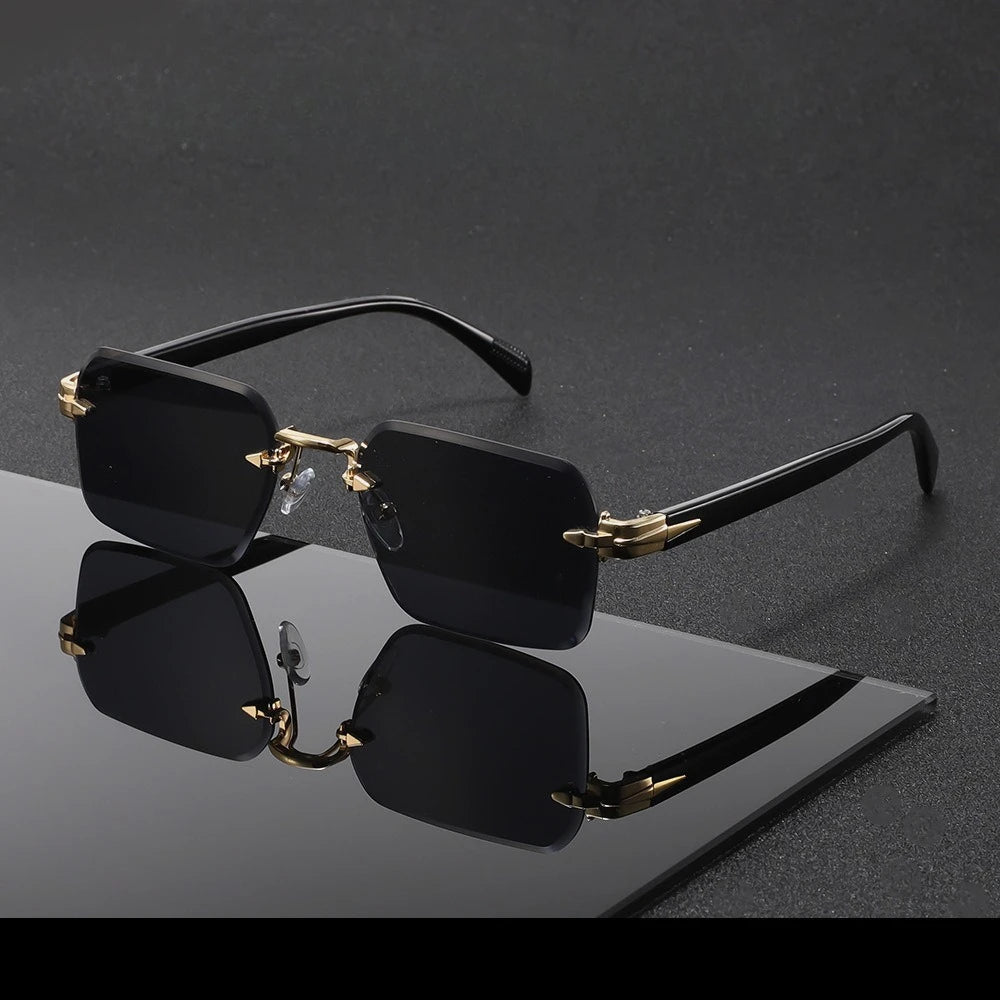 Metal Rimless Sunglasses Metal Hinges Men's Women's Beveled Edge Outdoor UV Protection Eyewear Brand Designer Stylish Glasses
