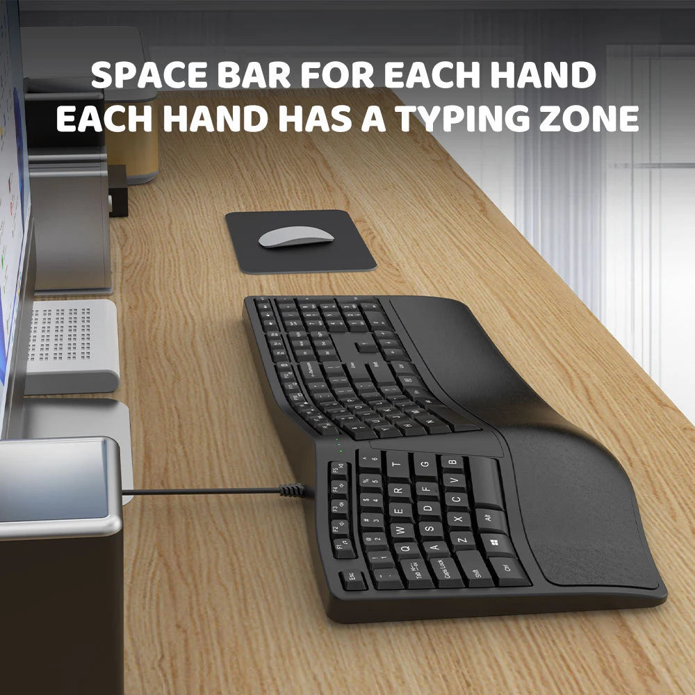 K9 ergonomische geteilte USB-Kabeltastatur mit Handballenauflage, 110 Tasten, Gaming-Tastatur für Business-Büros