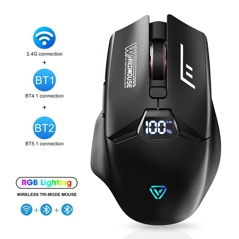 Rato Bluetooth Sem Fios de Modo Duplo com Ecrã Inteligente, Carregamento Silencioso, para Escritório, Gaming e Tablet, Portátil e Universal