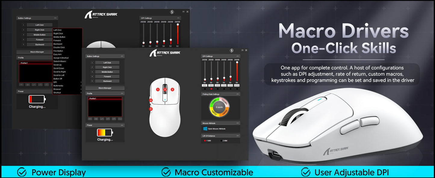 ATTACK SHARK X3 Wireless Gaming Mouse PixArt PAW3395 49g SUPERLIGHT, BT/2.4G Wireless/Wired, 6 Adjustable DPI up to 26000