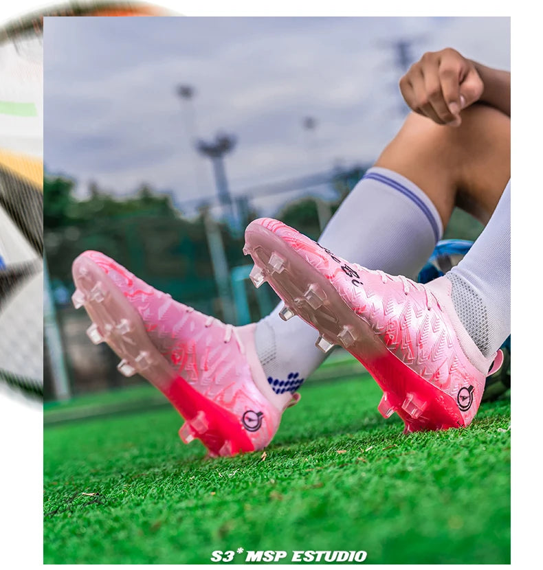 Men Professional Football Boots High-Top Soccer Cleats FG & TF Sneakers for Outdoor Training & Matches Multi-Color Wear-resistan
