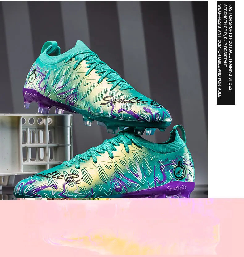 Men Professional Football Boots High-Top Soccer Cleats FG & TF Sneakers for Outdoor Training & Matches Multi-Color Wear-resistan