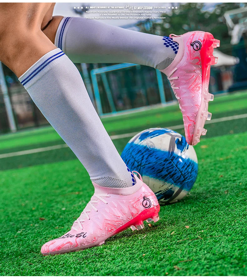 Men Professional Football Boots High-Top Soccer Cleats FG & TF Sneakers for Outdoor Training & Matches Multi-Color Wear-resistan