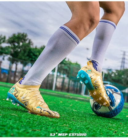 Men Professional Football Boots High-Top Soccer Cleats FG & TF Sneakers for Outdoor Training & Matches Multi-Color Wear-resistan