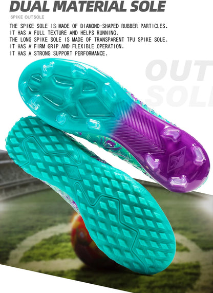 Men Professional Football Boots High-Top Soccer Cleats FG & TF Sneakers for Outdoor Training & Matches Multi-Color Wear-resistan