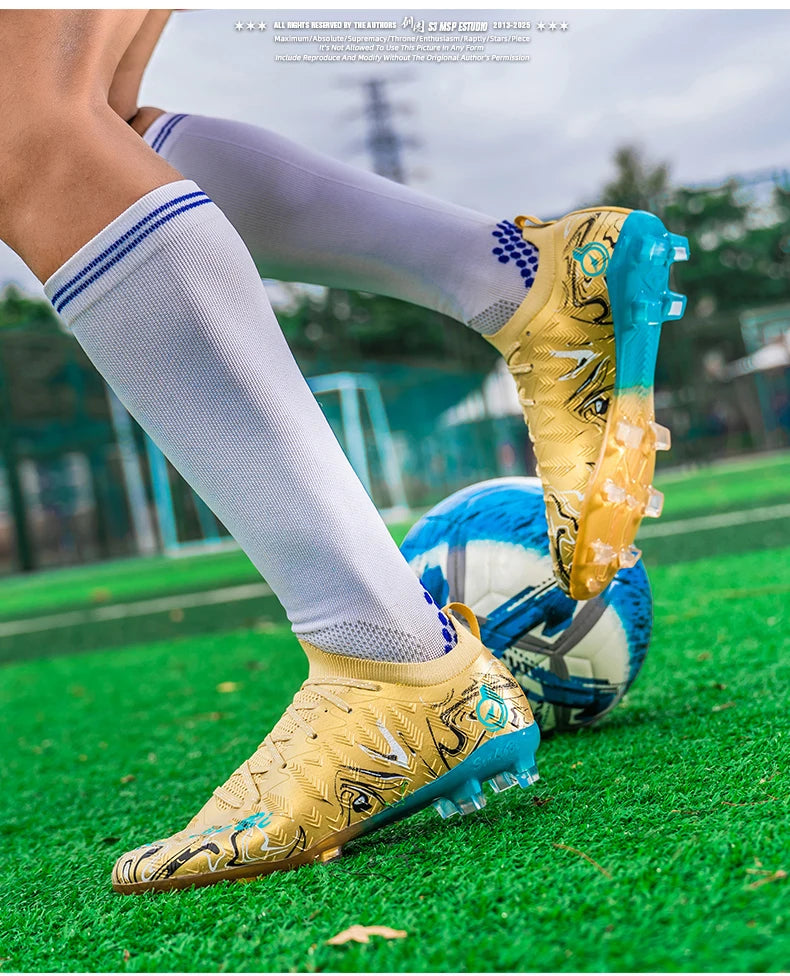 Men Professional Football Boots High-Top Soccer Cleats FG & TF Sneakers for Outdoor Training & Matches Multi-Color Wear-resistan