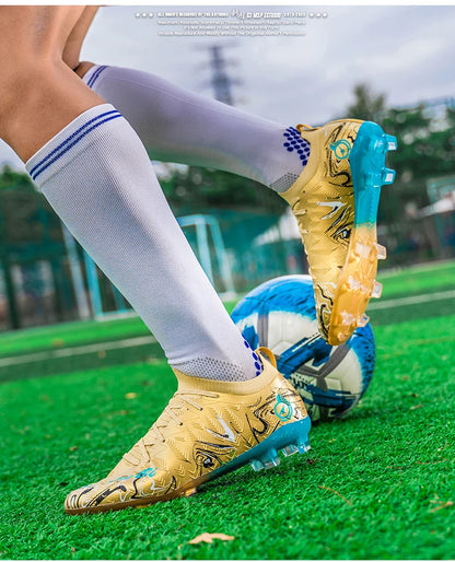Men Professional Football Boots High-Top Soccer Cleats FG & TF Sneakers for Outdoor Training & Matches Multi-Color Wear-resistan