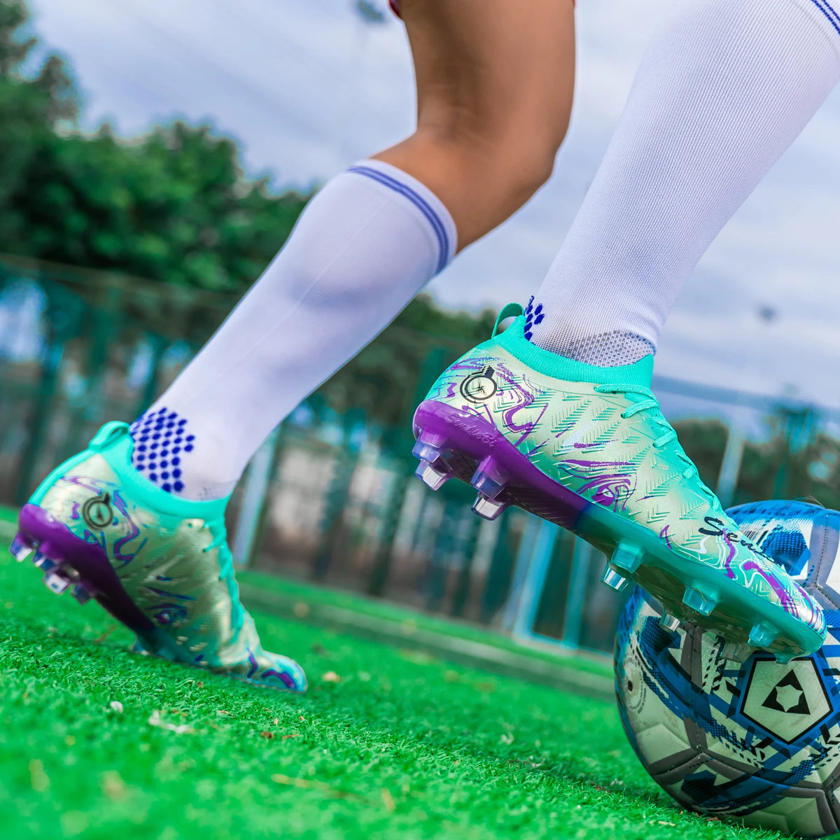 Men Professional Football Boots High-Top Soccer Cleats FG & TF Sneakers for Outdoor Training & Matches Multi-Color Wear-resistan