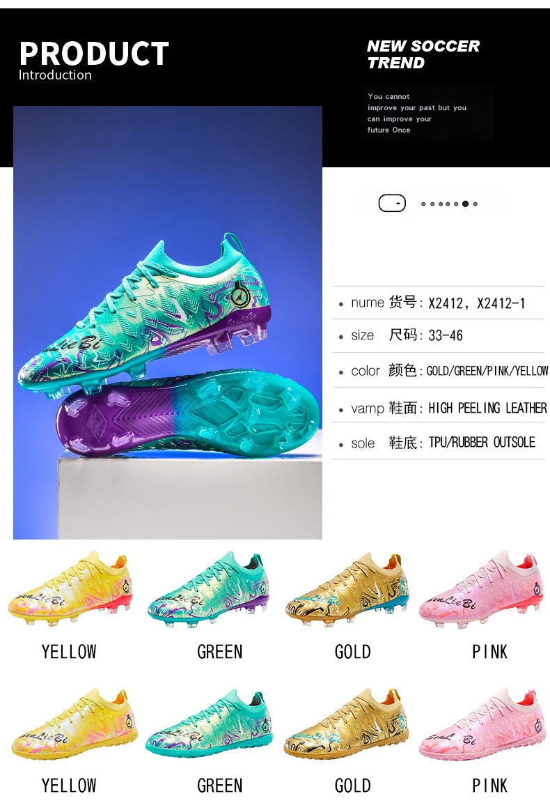 Men Professional Football Boots High-Top Soccer Cleats FG & TF Sneakers for Outdoor Training & Matches Multi-Color Wear-resistan