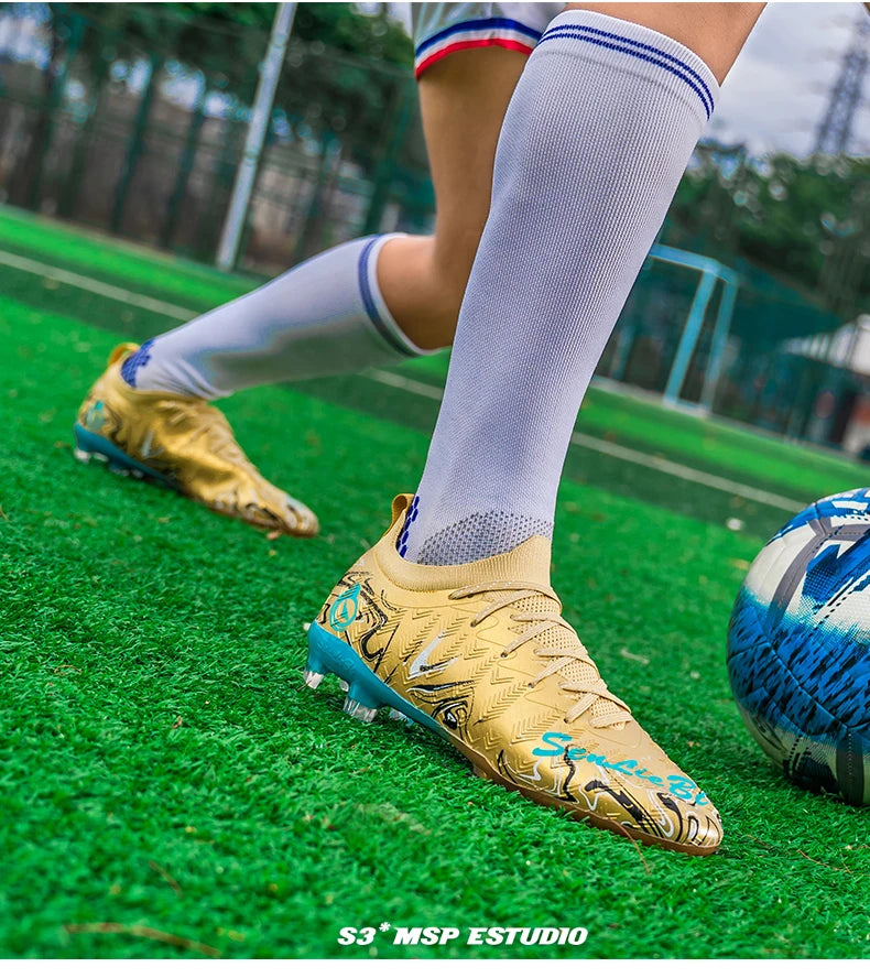 Men Professional Football Boots High-Top Soccer Cleats FG & TF Sneakers for Outdoor Training & Matches Multi-Color Wear-resistan