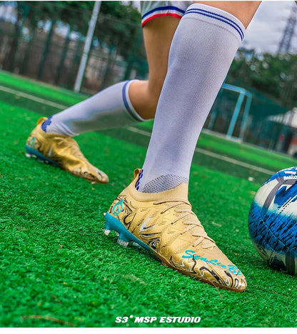 Men Professional Football Boots High-Top Soccer Cleats FG & TF Sneakers for Outdoor Training & Matches Multi-Color Wear-resistan