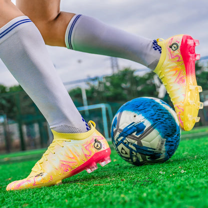 Men Professional Football Boots High-Top Soccer Cleats FG & TF Sneakers for Outdoor Training & Matches Multi-Color Wear-resistan