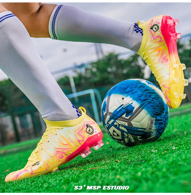 Men Professional Football Boots High-Top Soccer Cleats FG & TF Sneakers for Outdoor Training & Matches Multi-Color Wear-resistan