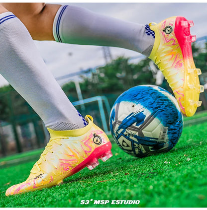 Men Professional Football Boots High-Top Soccer Cleats FG & TF Sneakers for Outdoor Training & Matches Multi-Color Wear-resistan