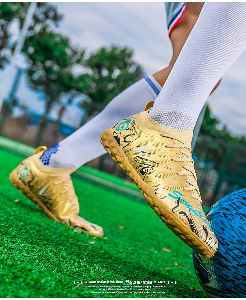 Men Professional Football Boots High-Top Soccer Cleats FG & TF Sneakers for Outdoor Training & Matches Multi-Color Wear-resistan