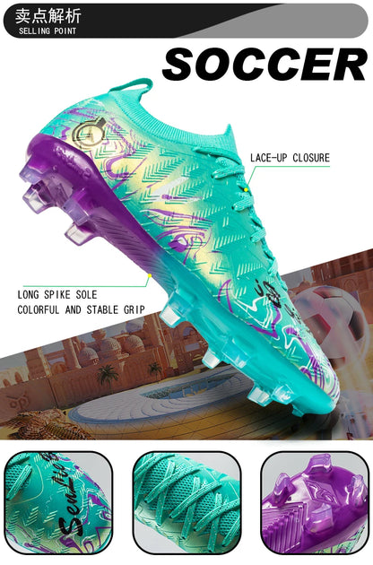Men Professional Football Boots High-Top Soccer Cleats FG & TF Sneakers for Outdoor Training & Matches Multi-Color Wear-resistan