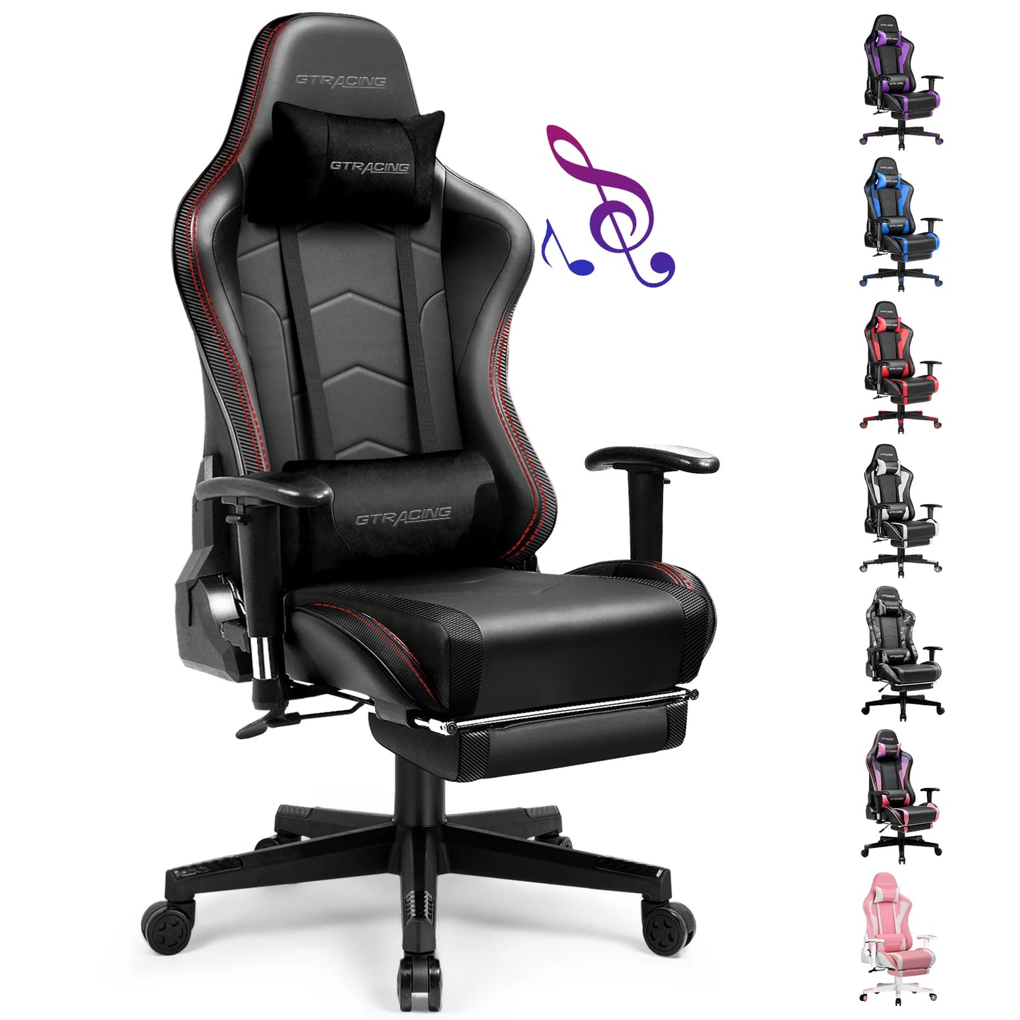 GTPLAYER Gaming chair with Footrests Bluetooth loudspeaker Music chair Ergonomic Computer chair Desk chair