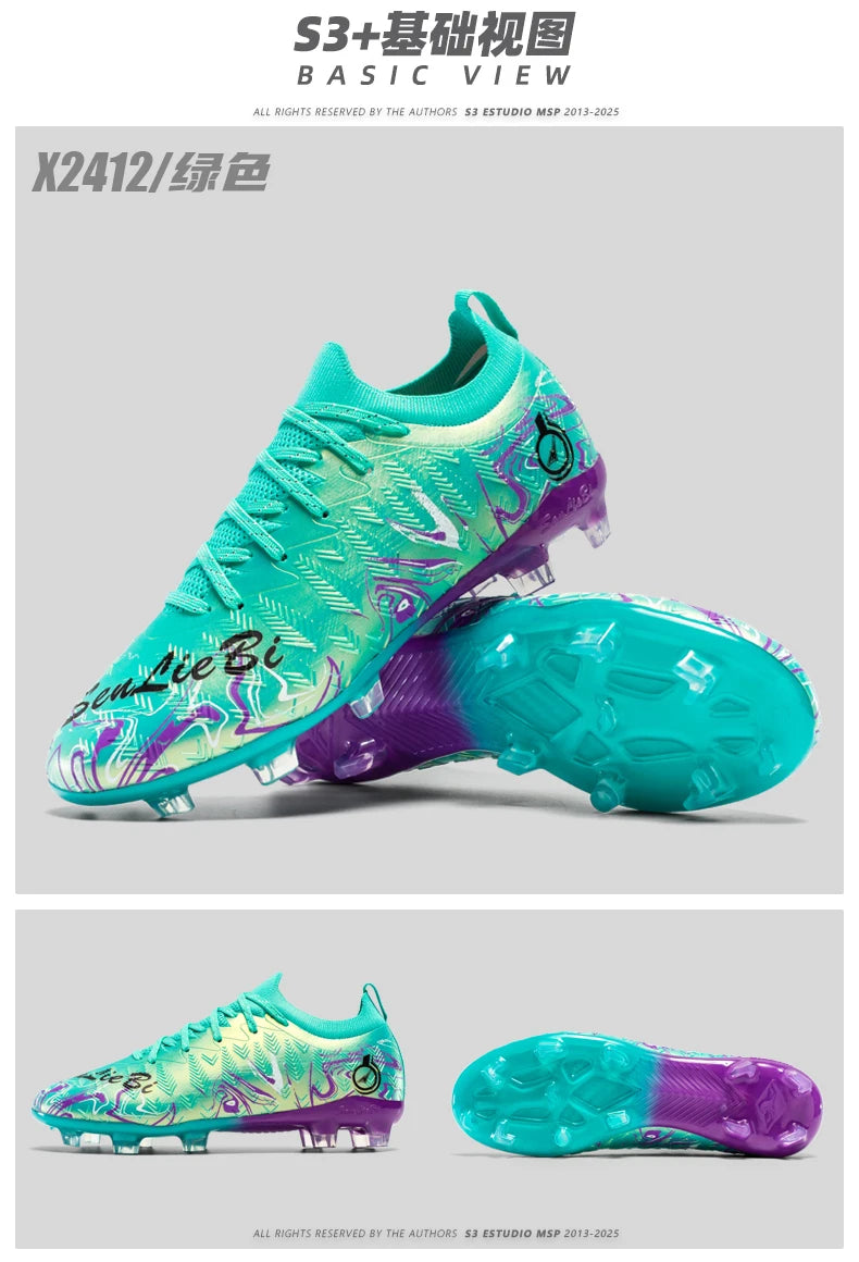 Men Professional Football Boots High-Top Soccer Cleats FG & TF Sneakers for Outdoor Training & Matches Multi-Color Wear-resistan