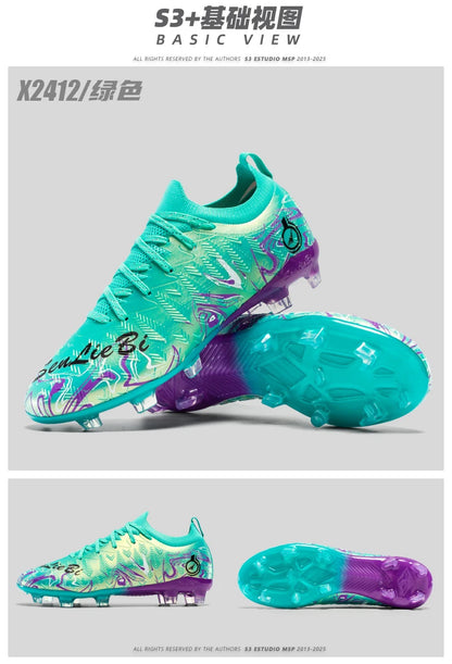 Men Professional Football Boots High-Top Soccer Cleats FG & TF Sneakers for Outdoor Training & Matches Multi-Color Wear-resistan