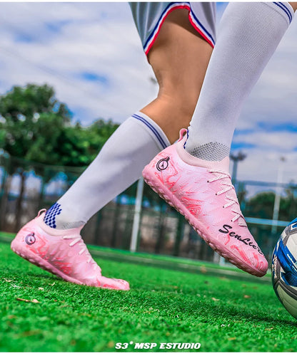 Men Professional Football Boots High-Top Soccer Cleats FG & TF Sneakers for Outdoor Training & Matches Multi-Color Wear-resistan